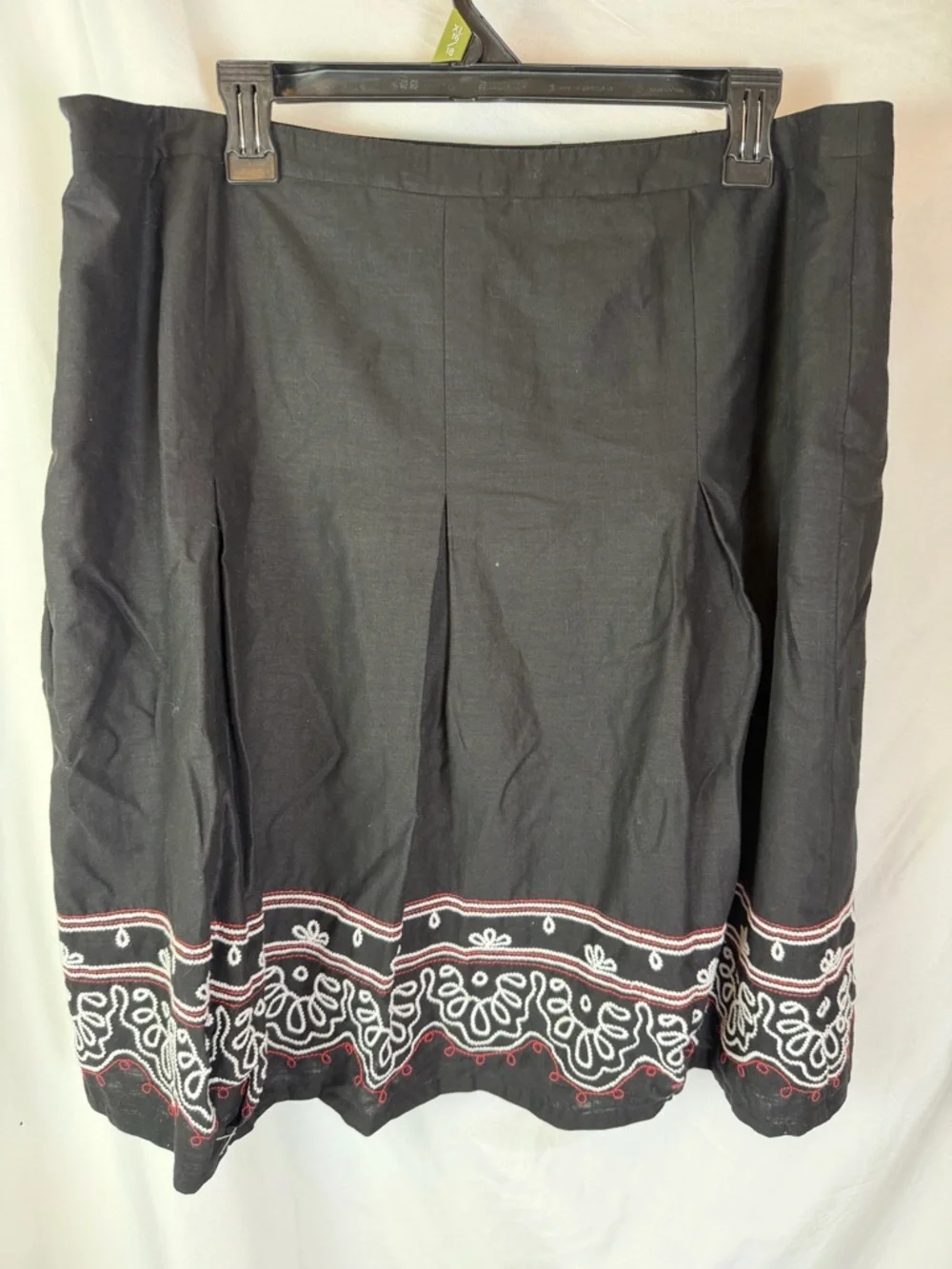 LOFT Black Linen Blend Embroidered A-Line Skirt 16 Boho